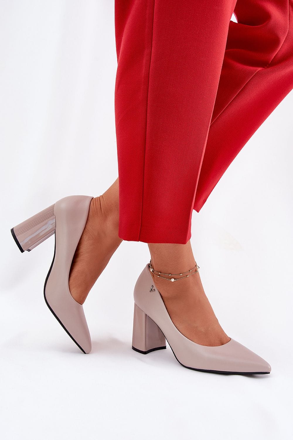Women's Eco Leather Block Heel Pumps Elegant - ShalayeFashion