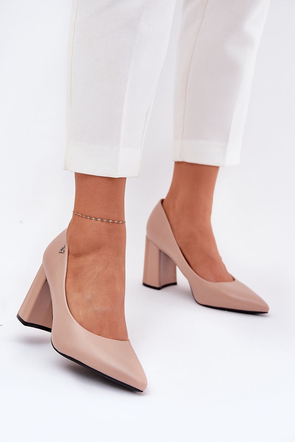 Women's Eco Leather Block Heel Pumps Elegant - ShalayeFashion