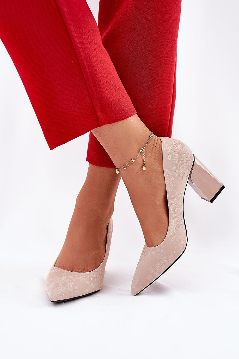 Women's Eco Leather Block Heel Pumps Rose - ShalayeFashion