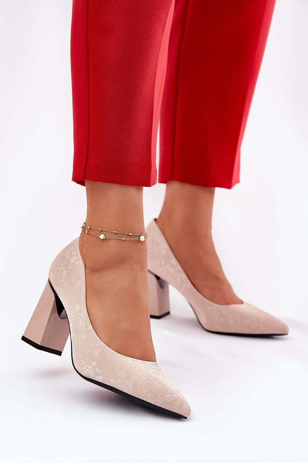 Women's Eco Leather Block Heel Pumps Rose - ShalayeFashion
