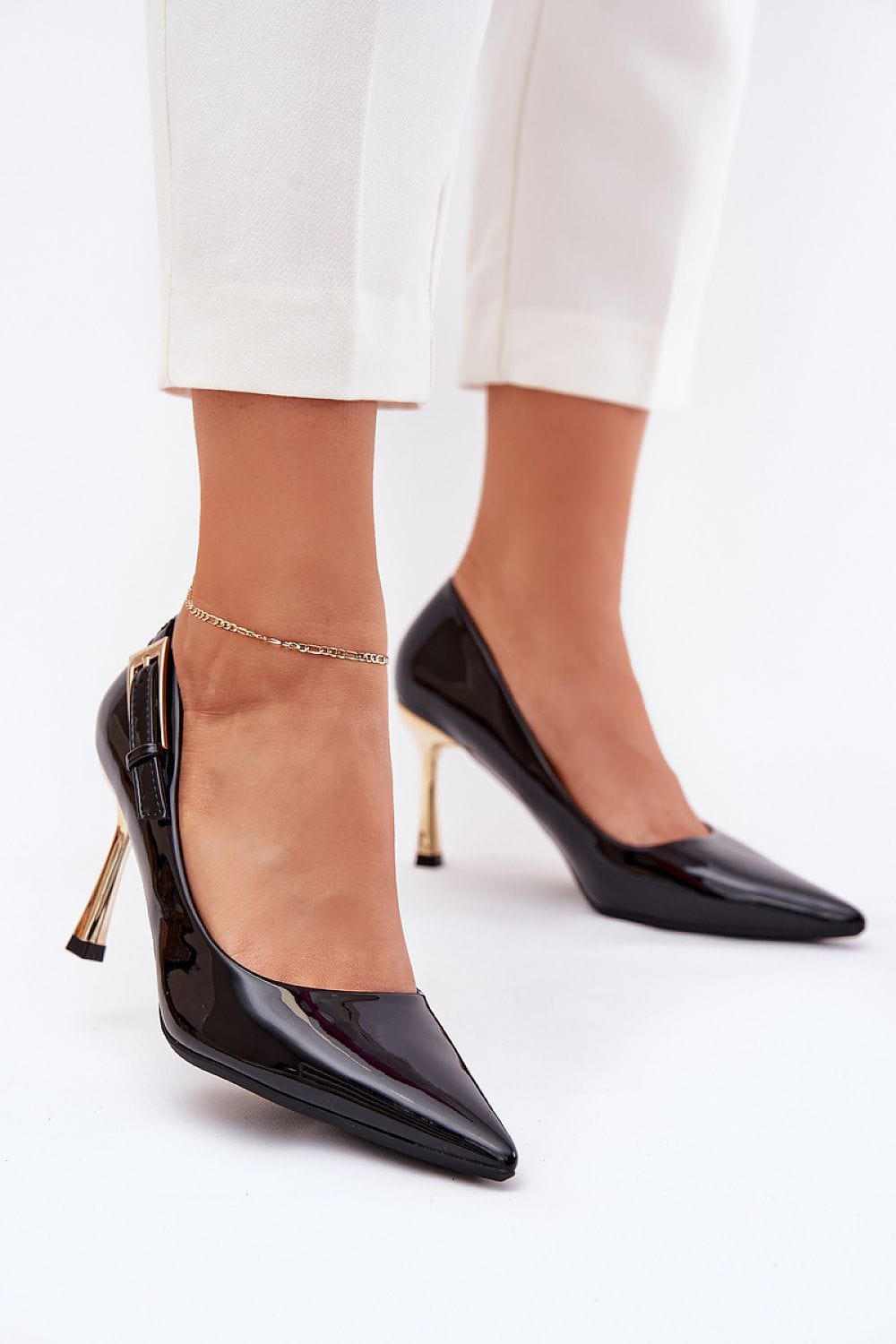 Women's Eco Leather High Heels Gold Heel - ShalayeFashion