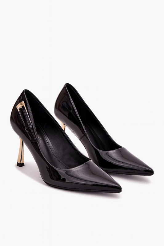 Women's Eco Leather High Heels Gold Heel - ShalayeFashion