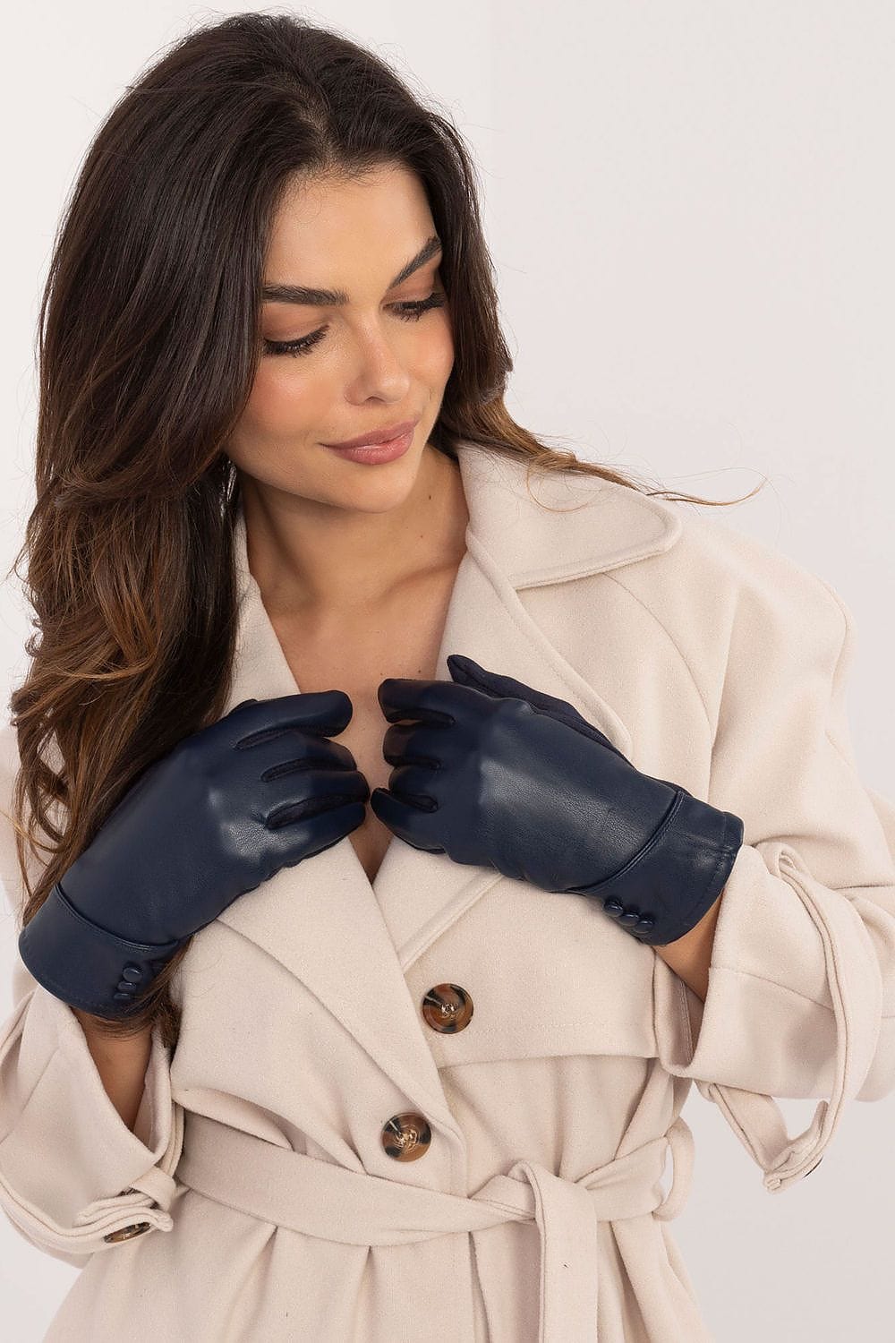 Women's Eco Leather Insulated Touchscreen Gloves Buttons - ShalayeFashion