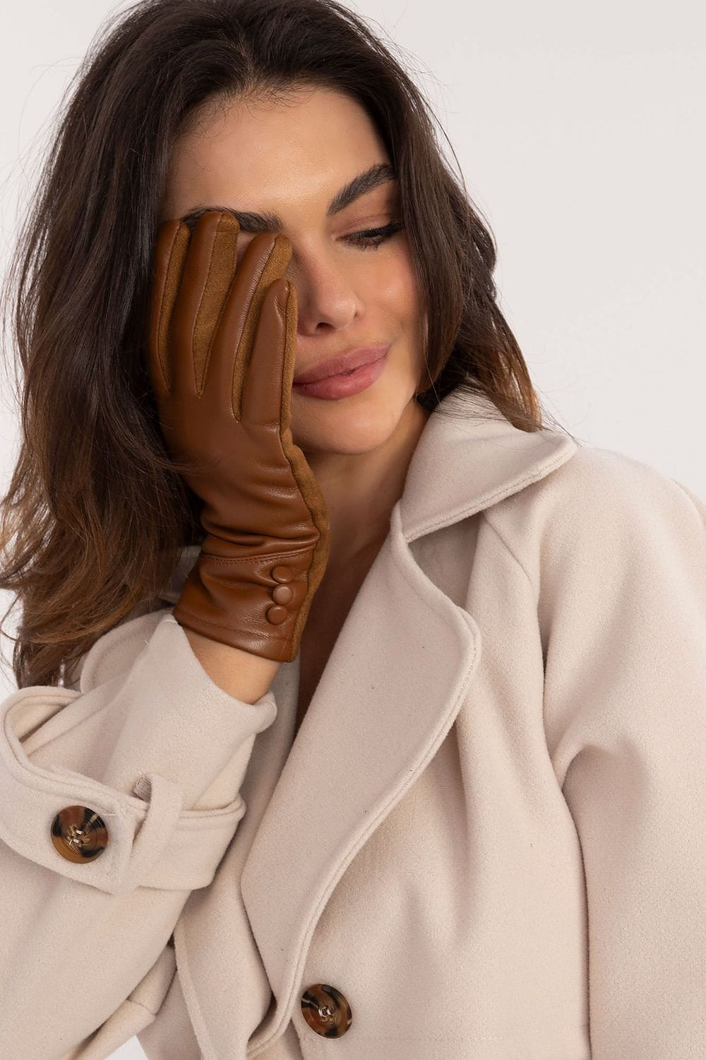 Women's Eco Leather Insulated Touchscreen Gloves Buttons - ShalayeFashion