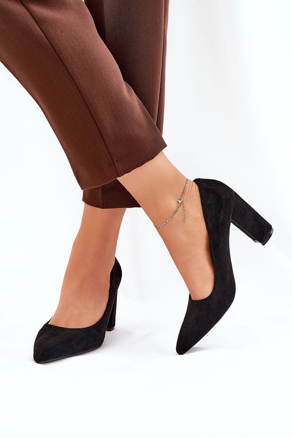 Women's Eco Suede Block Heel Pumps Pointed - ShalayeFashion