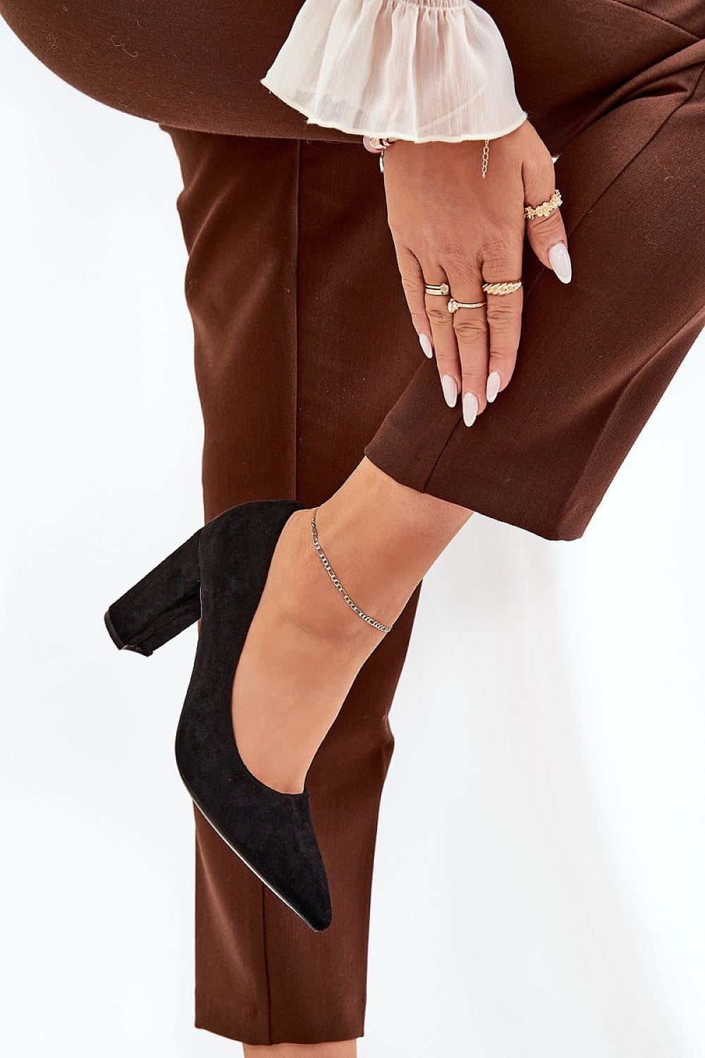 Women's Eco Suede Block Heel Pumps Pointed - ShalayeFashion