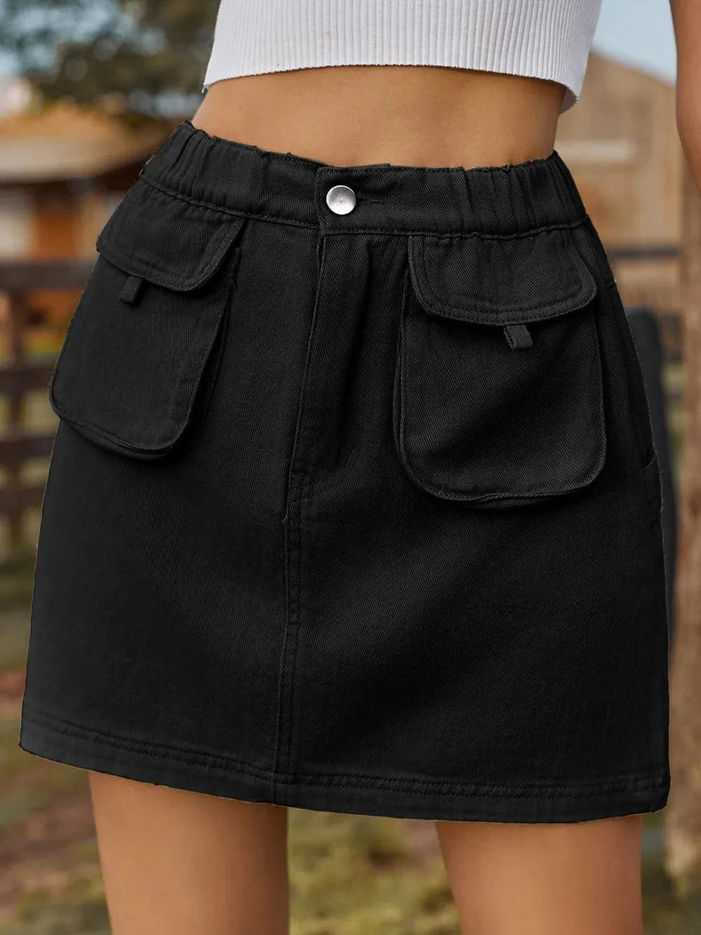 Women’s Elastic Waist Pocket Jean Skirt - ShalayeFashion