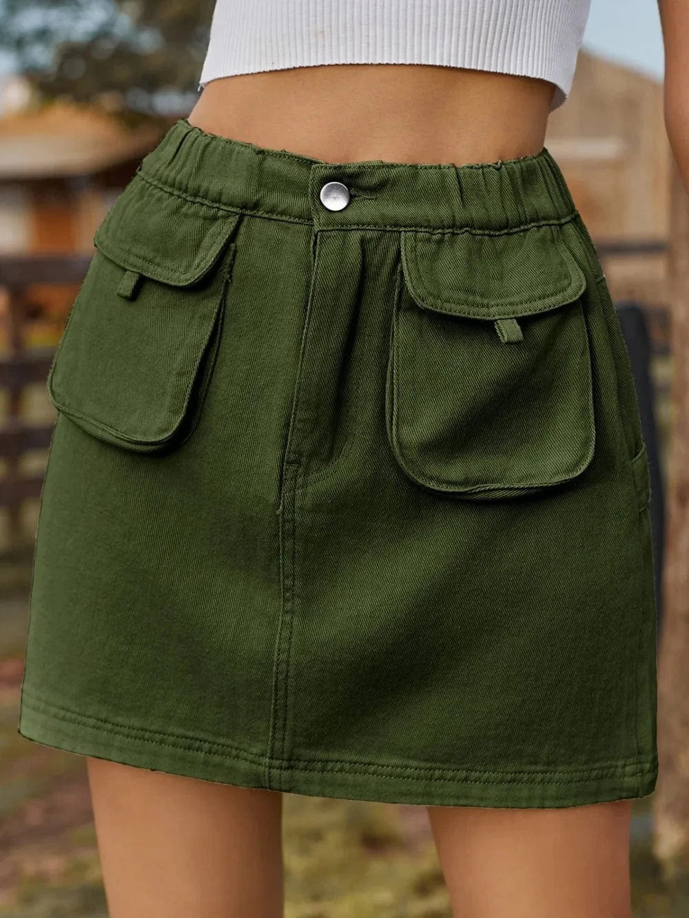 Women’s Elastic Waist Pocket Jean Skirt - ShalayeFashion