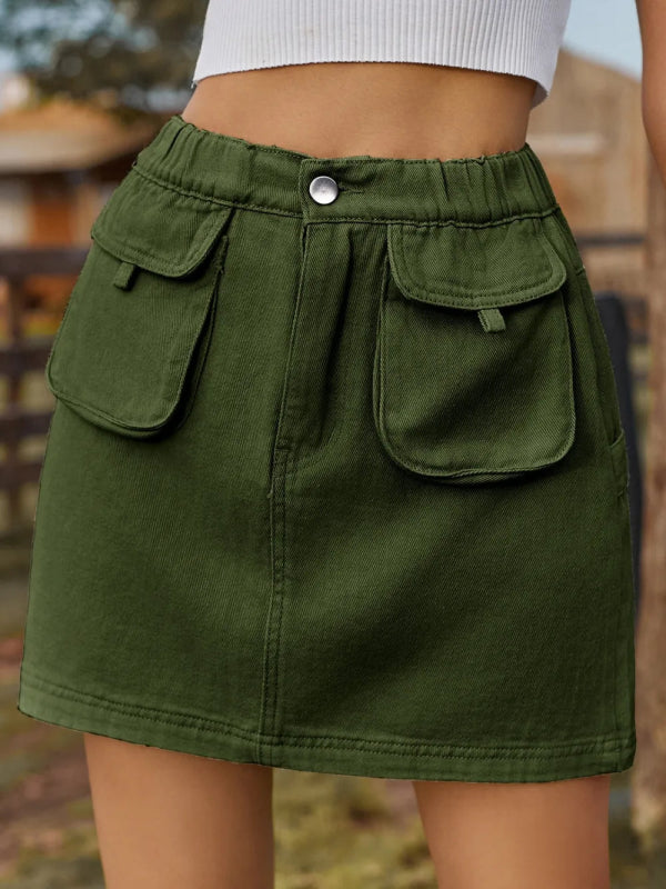Women’s Elastic Waist Pocket Jean Skirt - ShalayeFashion