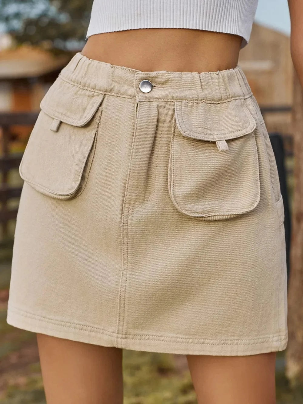 Women’s Elastic Waist Pocket Jean Skirt - ShalayeFashion