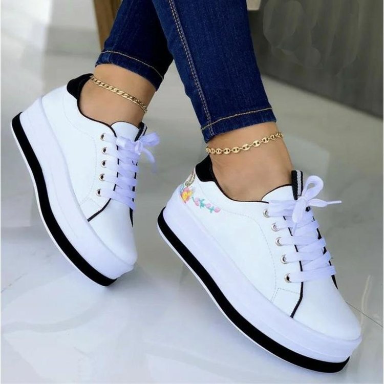 Women’s Floral Embroidery Sneakers - ShalayeFashion