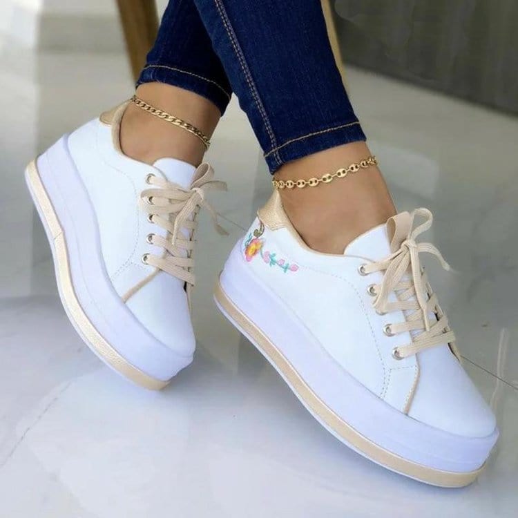 Women’s Floral Embroidery Sneakers - ShalayeFashion
