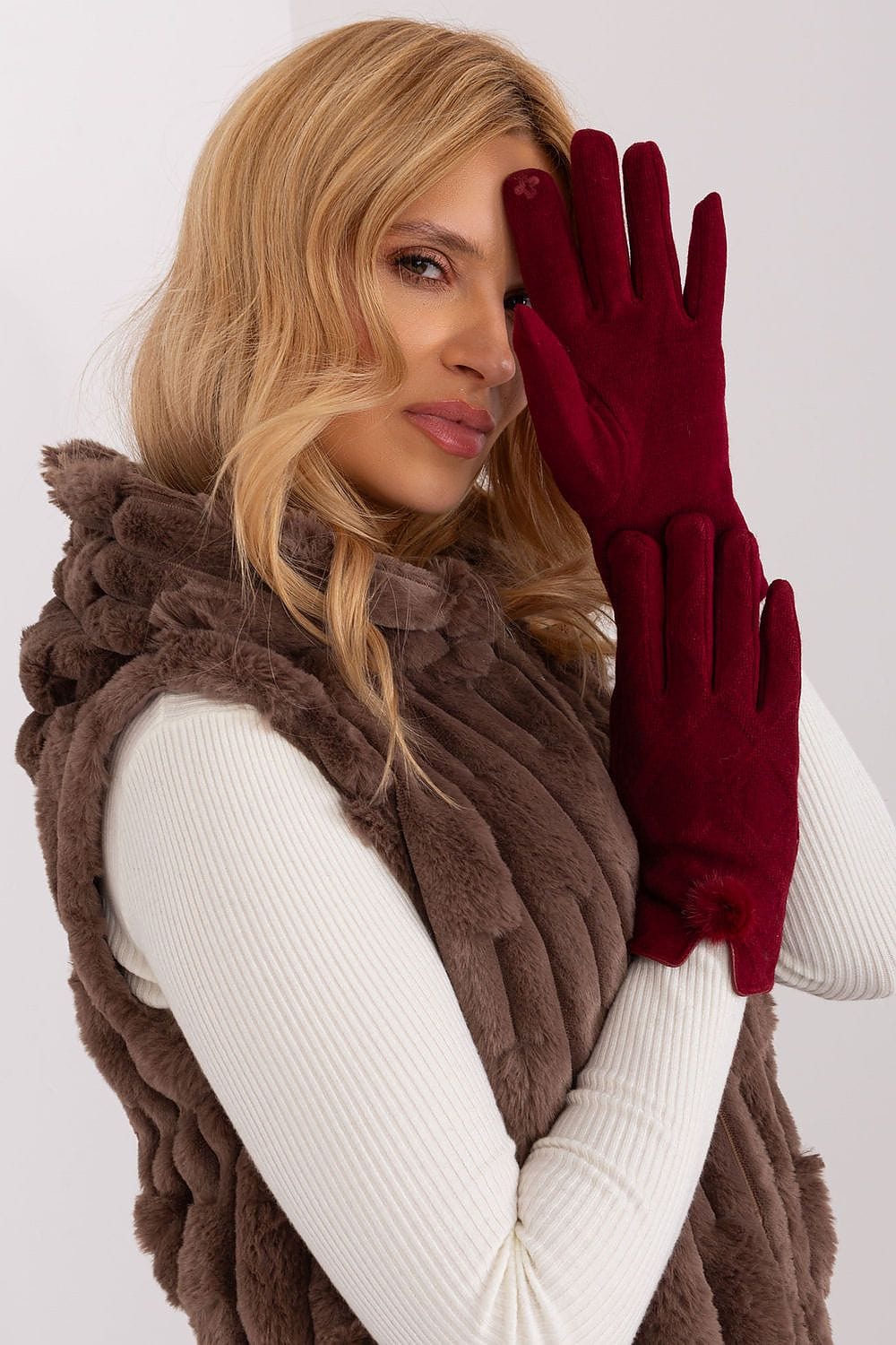 Women's Geometric Pattern Touchscreen Gloves Pom - Poms - ShalayeFashion