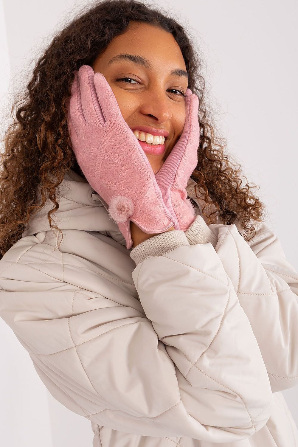 Women's Geometric Pattern Touchscreen Gloves Pom - Poms - ShalayeFashion