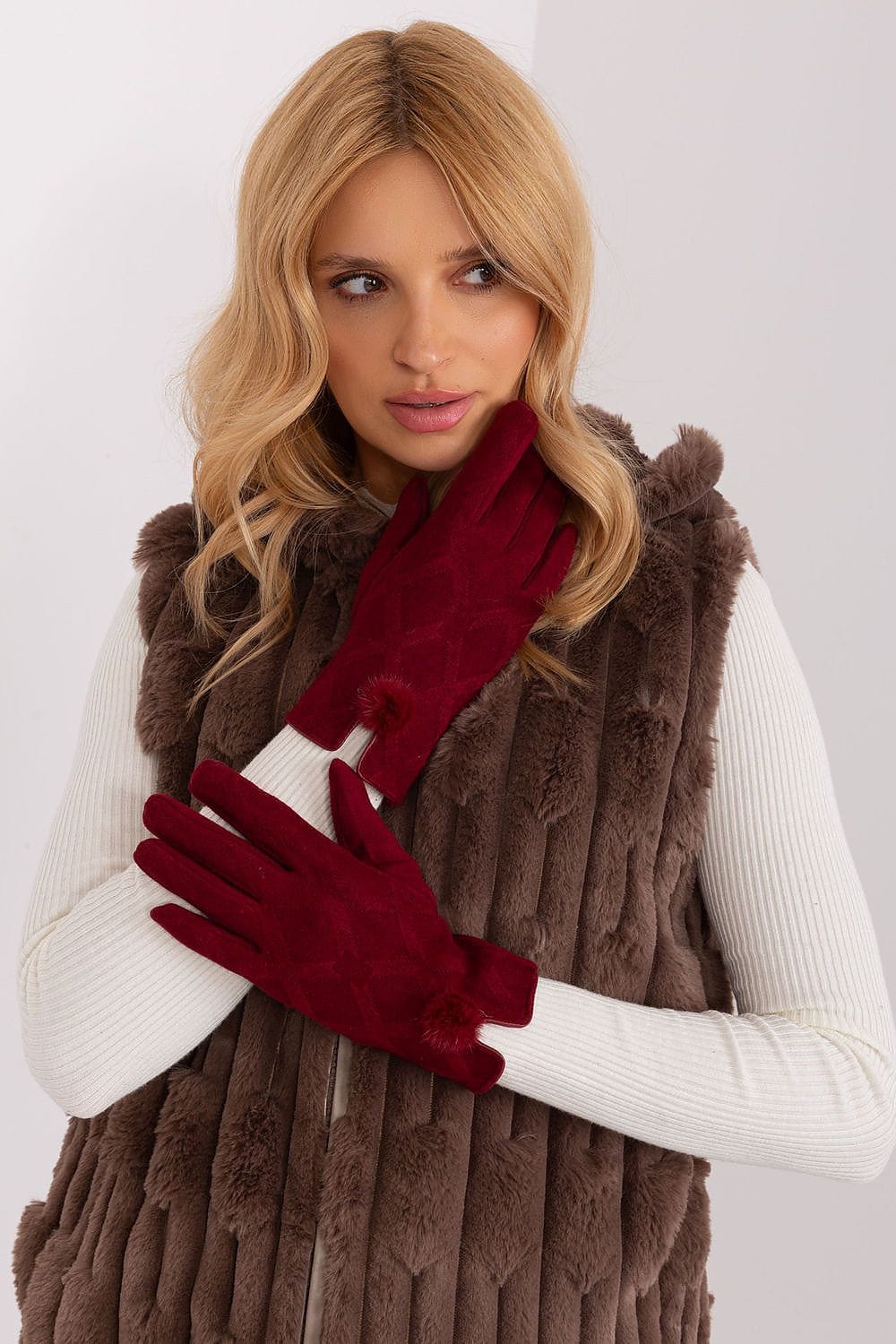 Women's Geometric Pattern Touchscreen Gloves Pom - Poms - ShalayeFashion