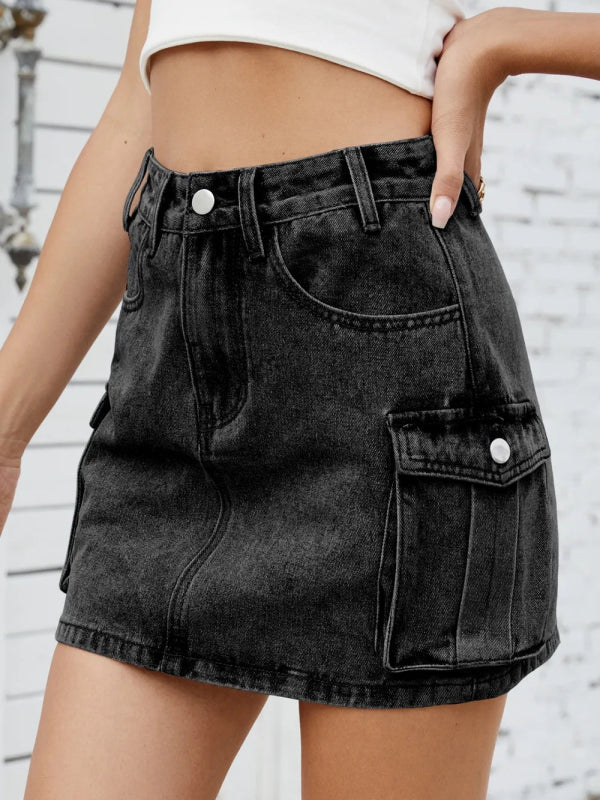 Women’s High Waist Cargo Denim Skirt - ShalayeFashion
