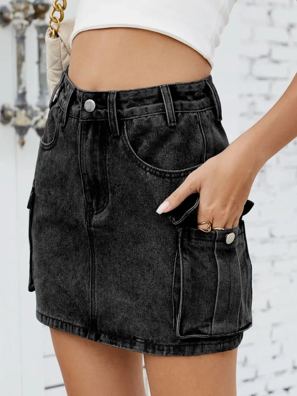 Women’s High Waist Cargo Denim Skirt - ShalayeFashion
