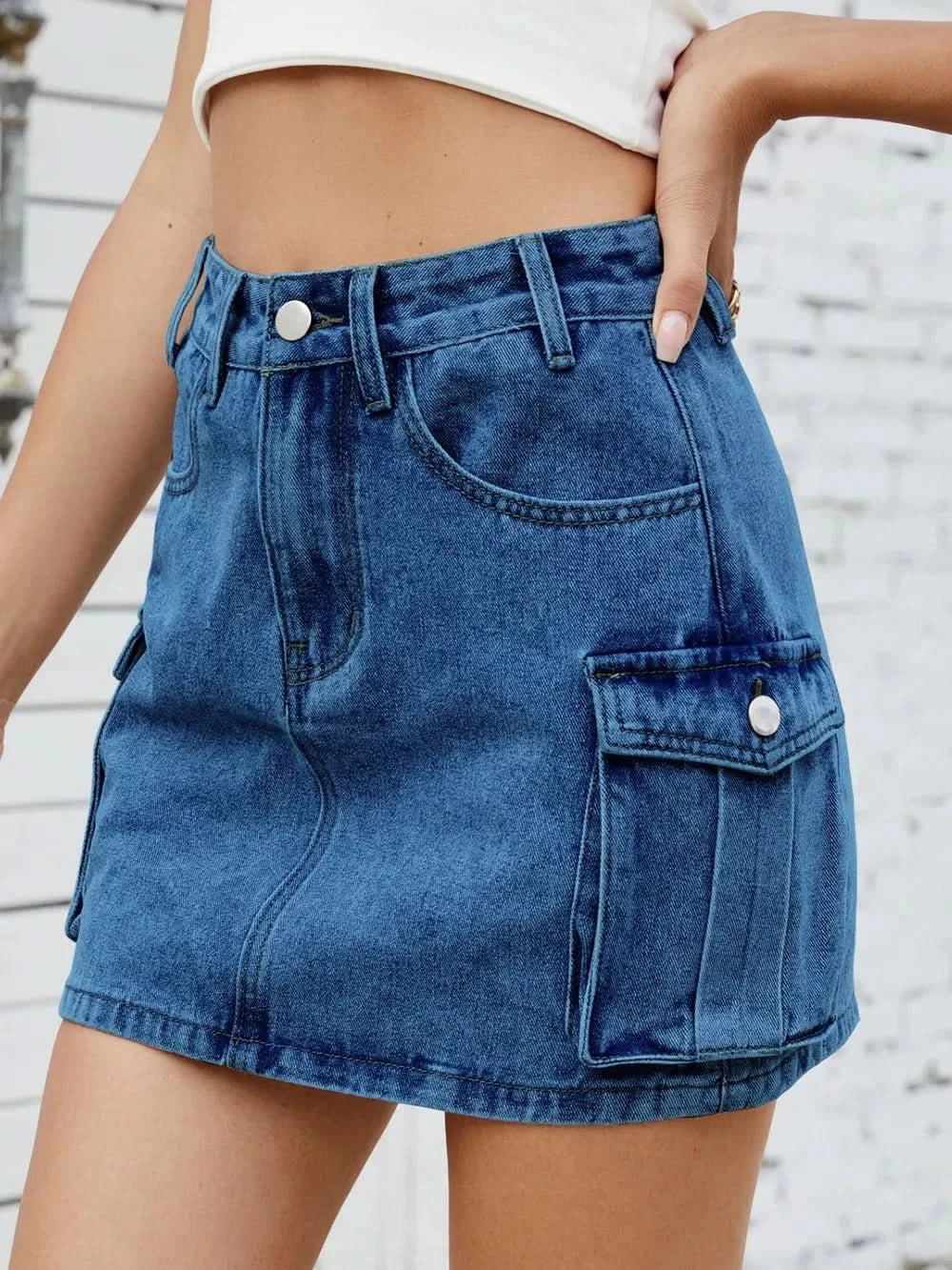 Women’s High Waist Cargo Denim Skirt - ShalayeFashion