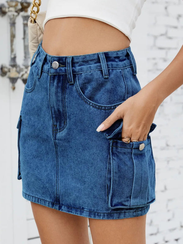 Women’s High Waist Cargo Denim Skirt - ShalayeFashion