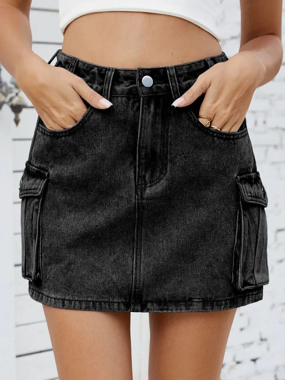 Women’s High Waist Cargo Denim Skirt - ShalayeFashion