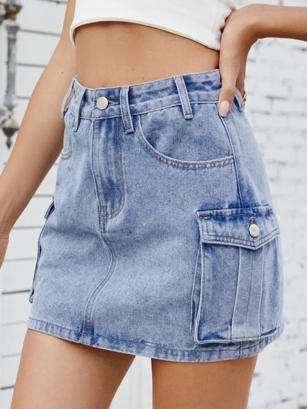 Women’s High Waist Cargo Denim Skirt - ShalayeFashion