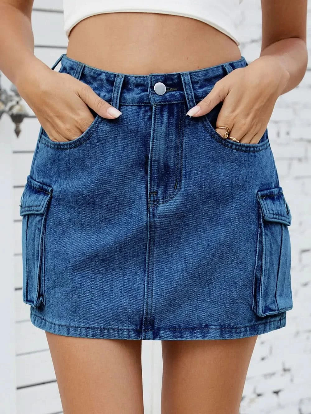 Women’s High Waist Cargo Denim Skirt - ShalayeFashion