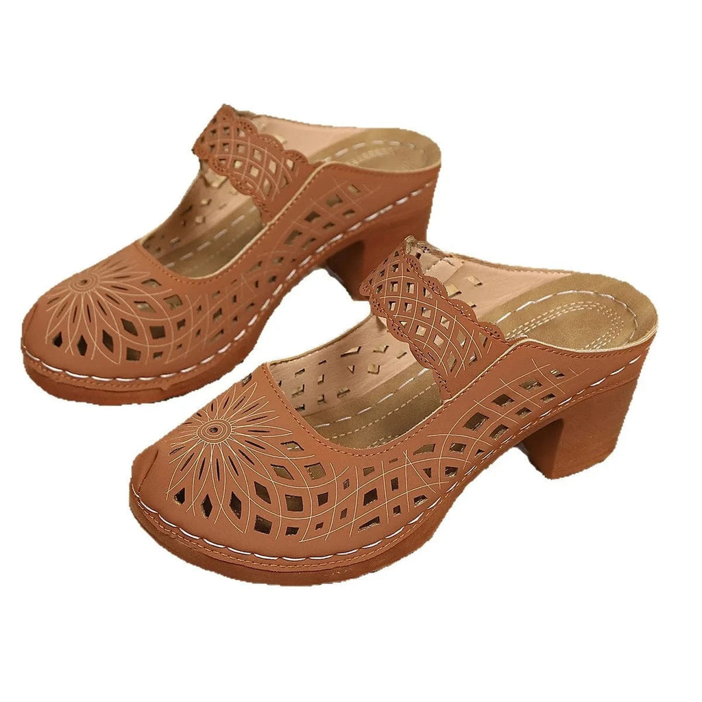 Women's Hollow Out Block Heels Sandals - ShalayeFashion