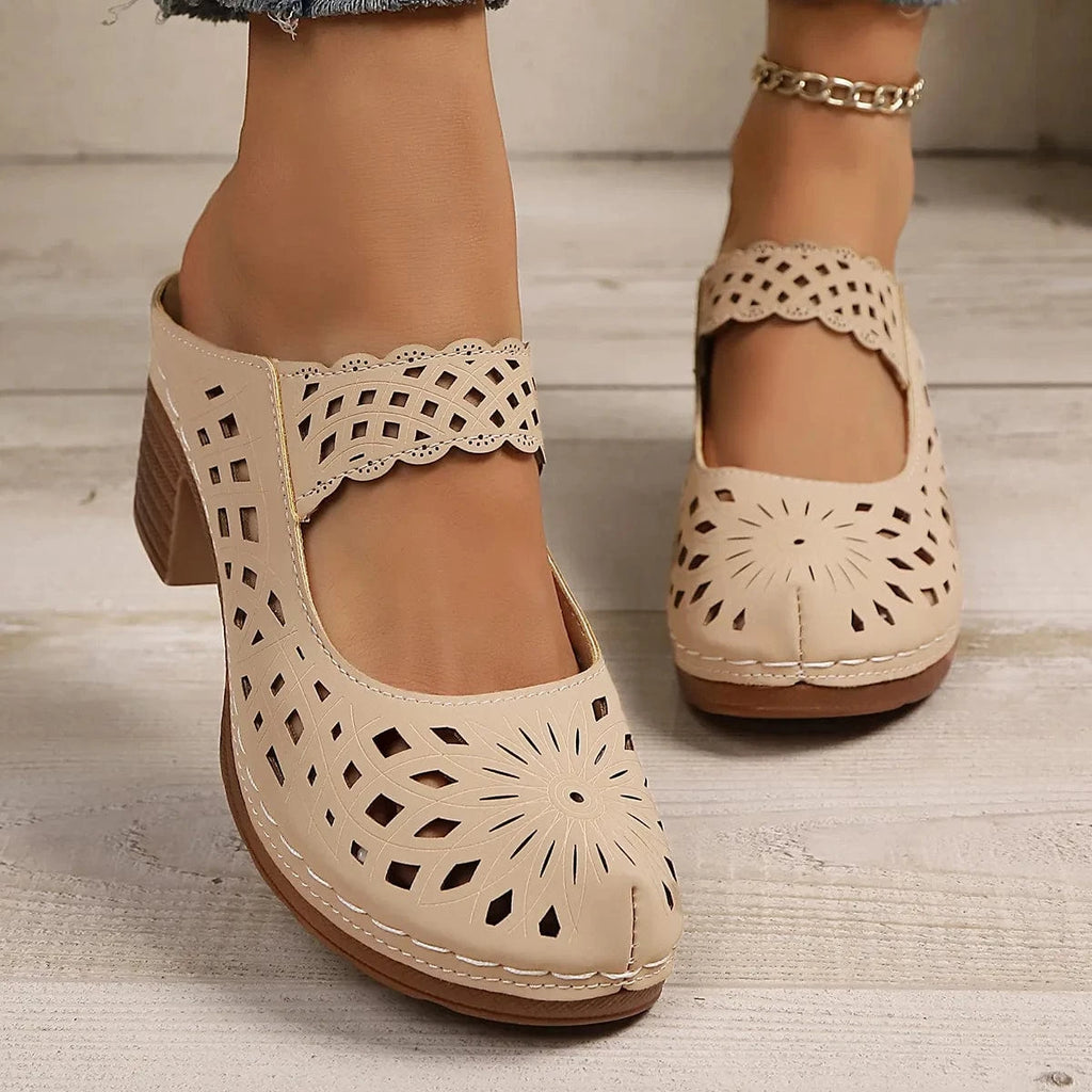 Women's Hollow Out Block Heels Sandals - ShalayeFashion