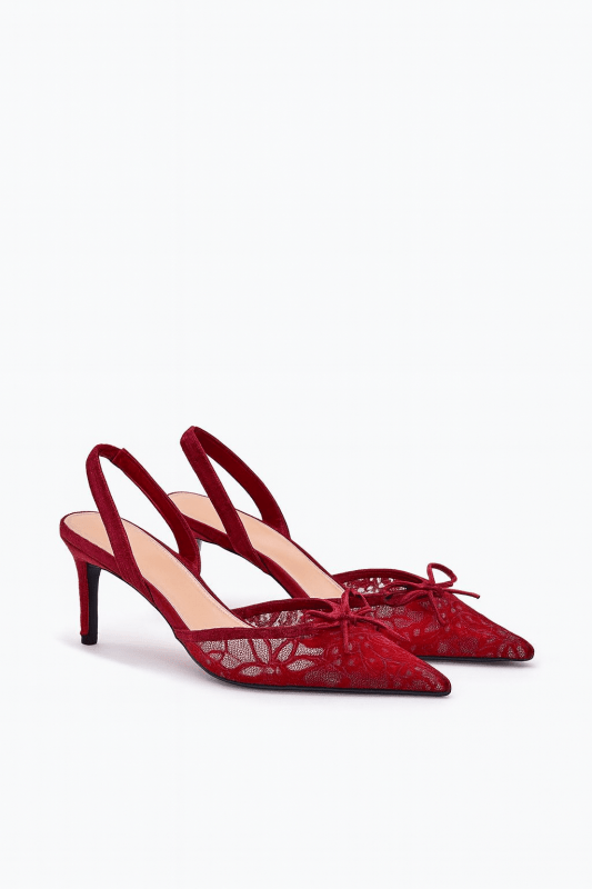 Women's Lace High Heels Open Heel Bow - ShalayeFashion