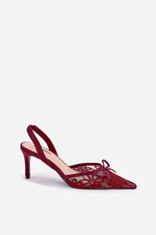 Women's Lace High Heels Open Heel Bow - ShalayeFashion