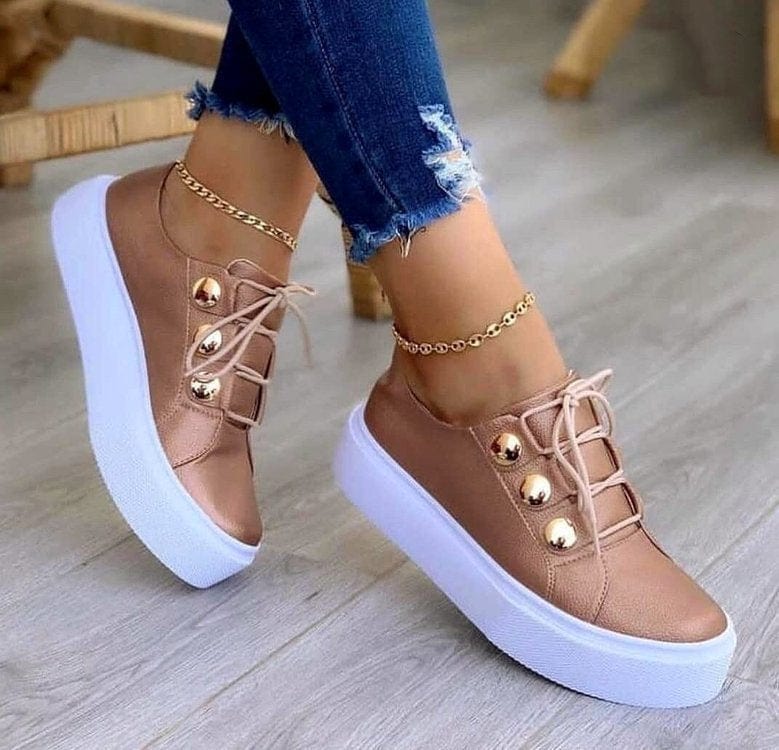 Women’s Lace - Up Rivet Casual Sneakers - ShalayeFashion