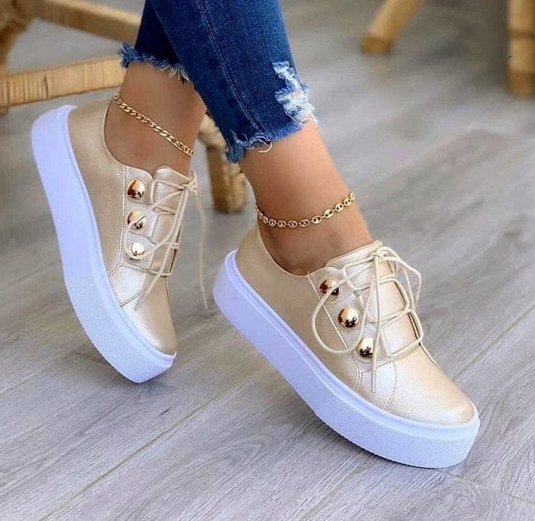 Women’s Lace - Up Rivet Casual Sneakers - ShalayeFashion