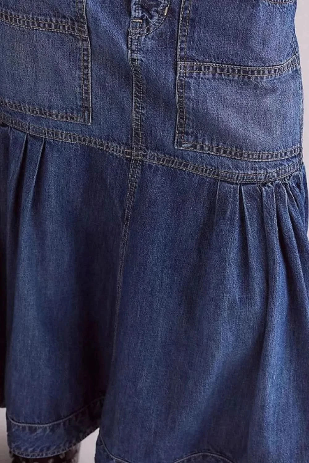 Women’s Midi Denim Skirt with Pockets - ShalayeFashion