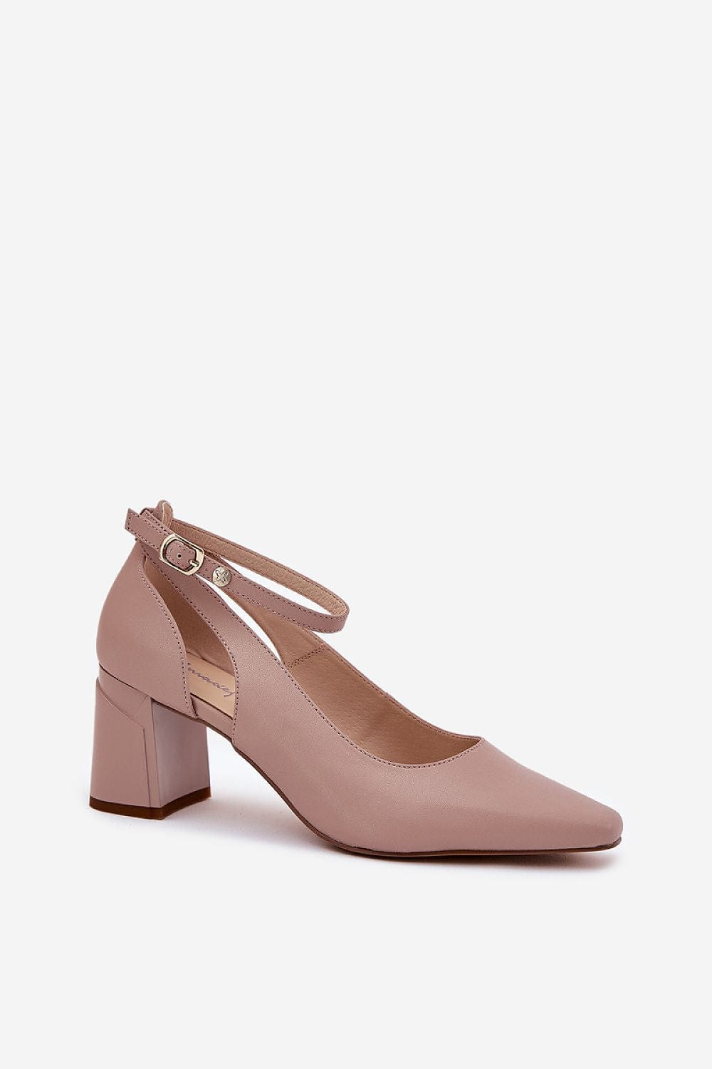 Women's Natural Leather Block Heel Pumps - ShalayeFashion