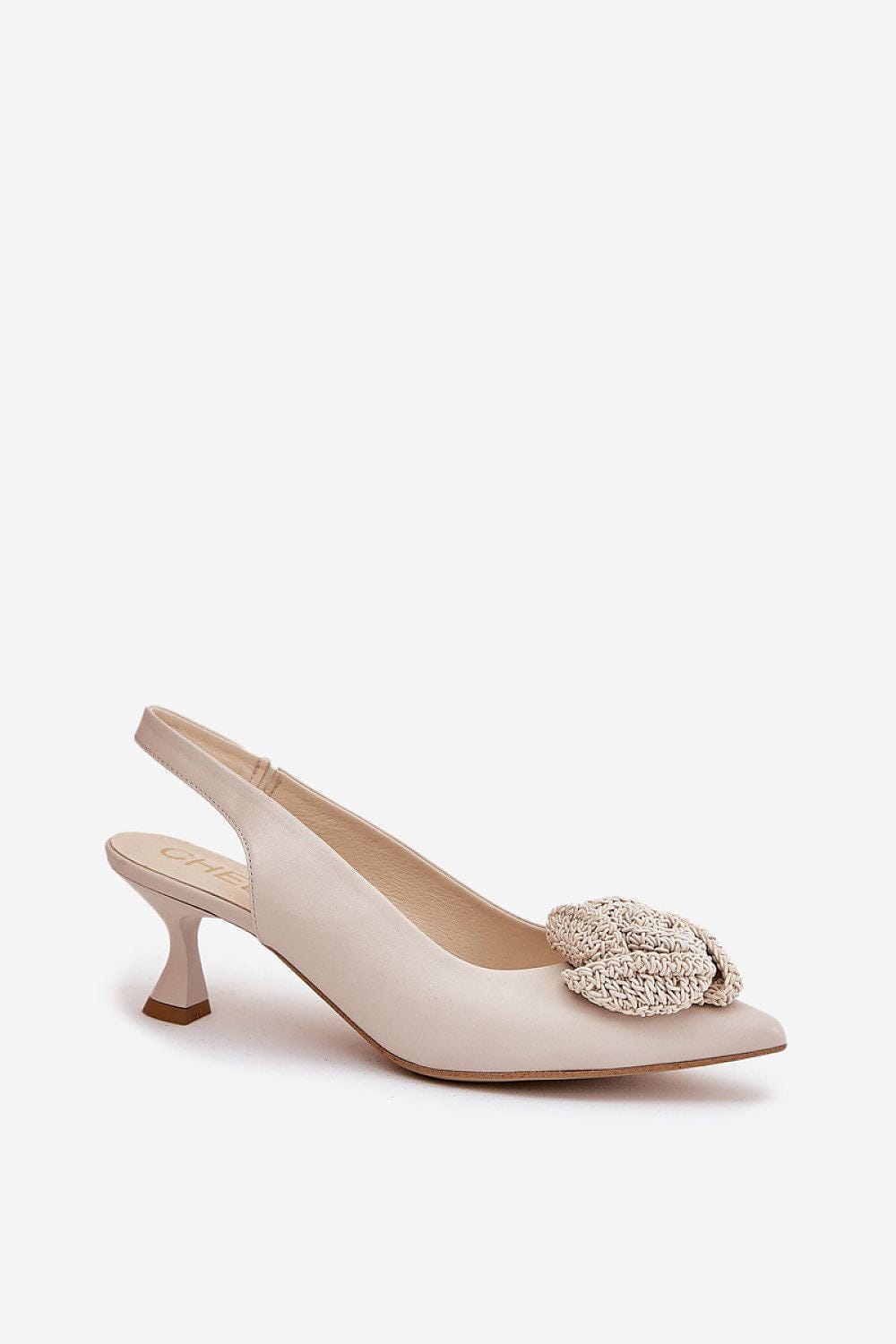 Women's Natural Suede Pumps Rose Detail - ShalayeFashion
