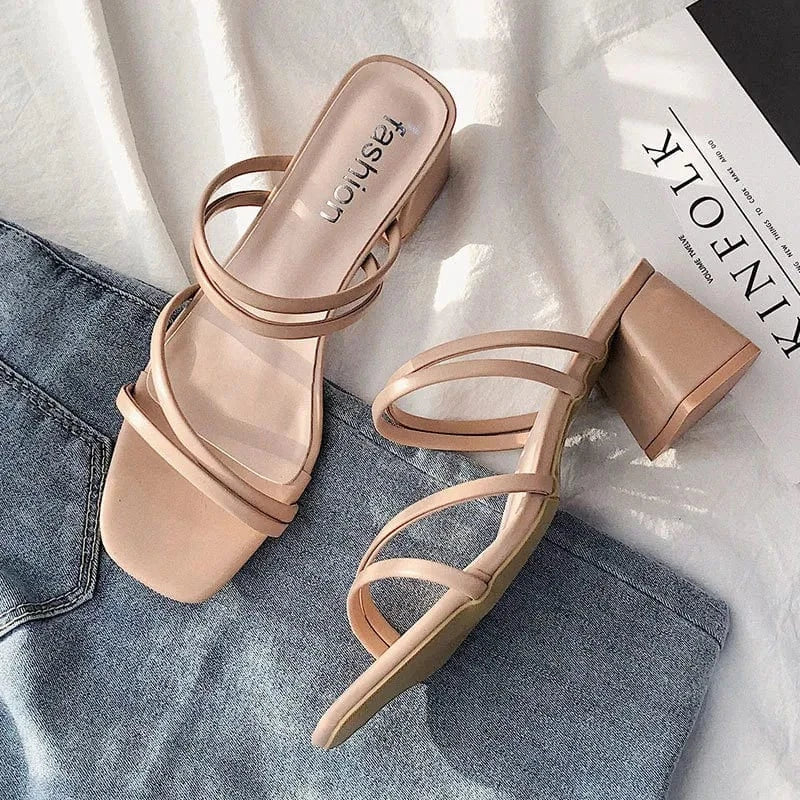 Women's Open Toe Block Heels Sandals - ShalayeFashion