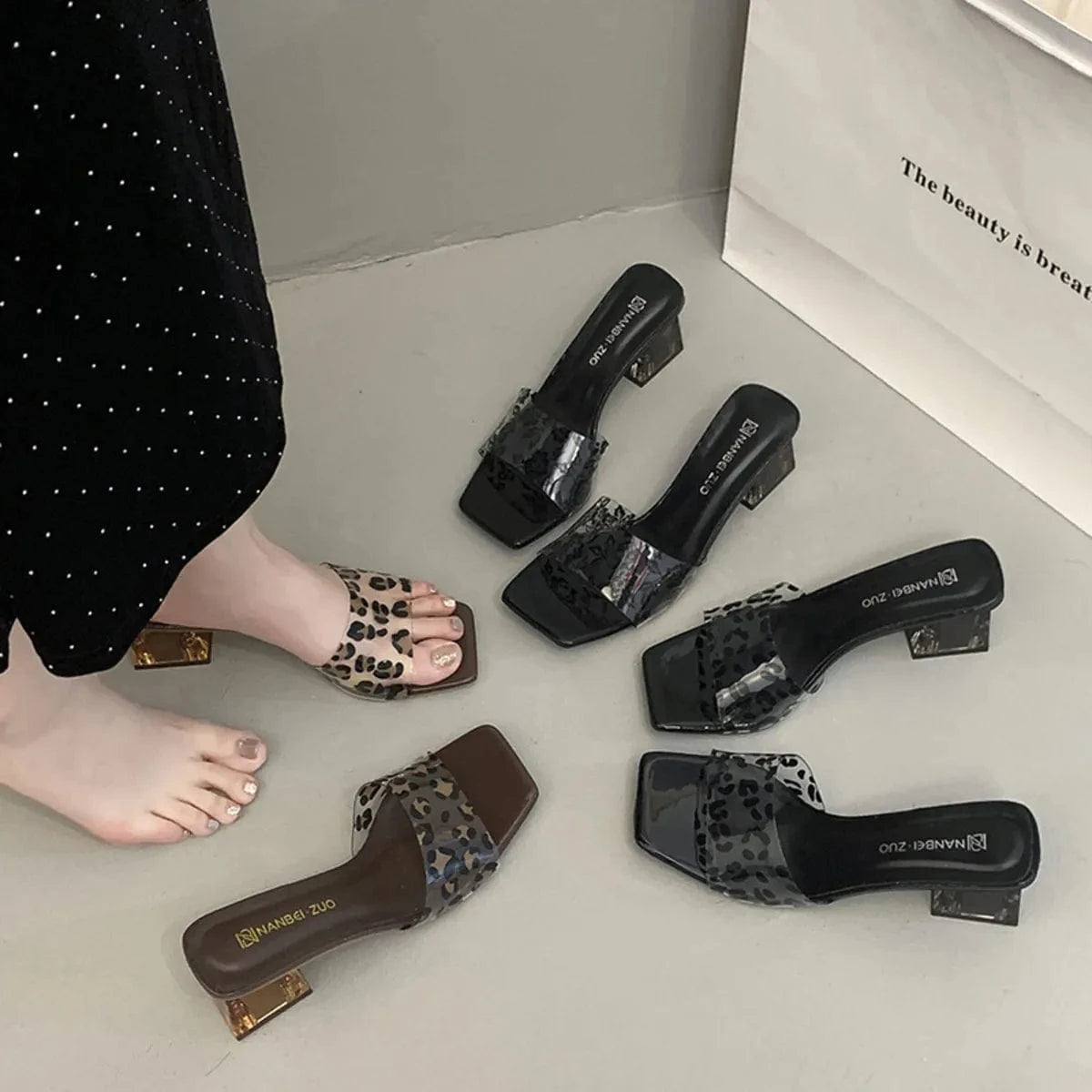 Women's Open Toe Mid Heels Block Comfort - ShalayeFashion