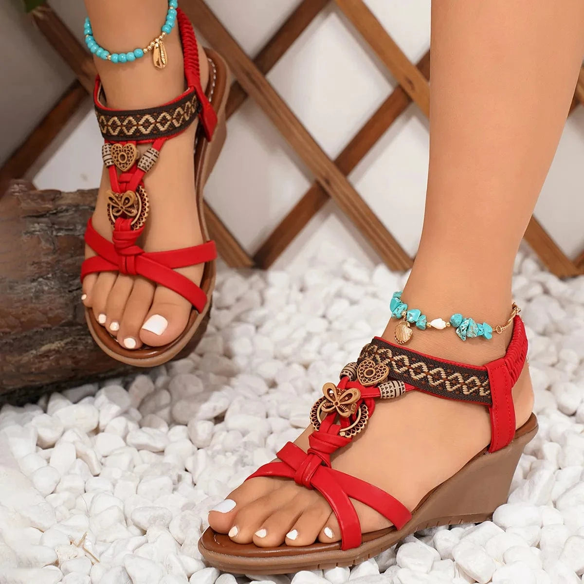 Women's Open Toe Wedge Sandals Low Heel - ShalayeFashion