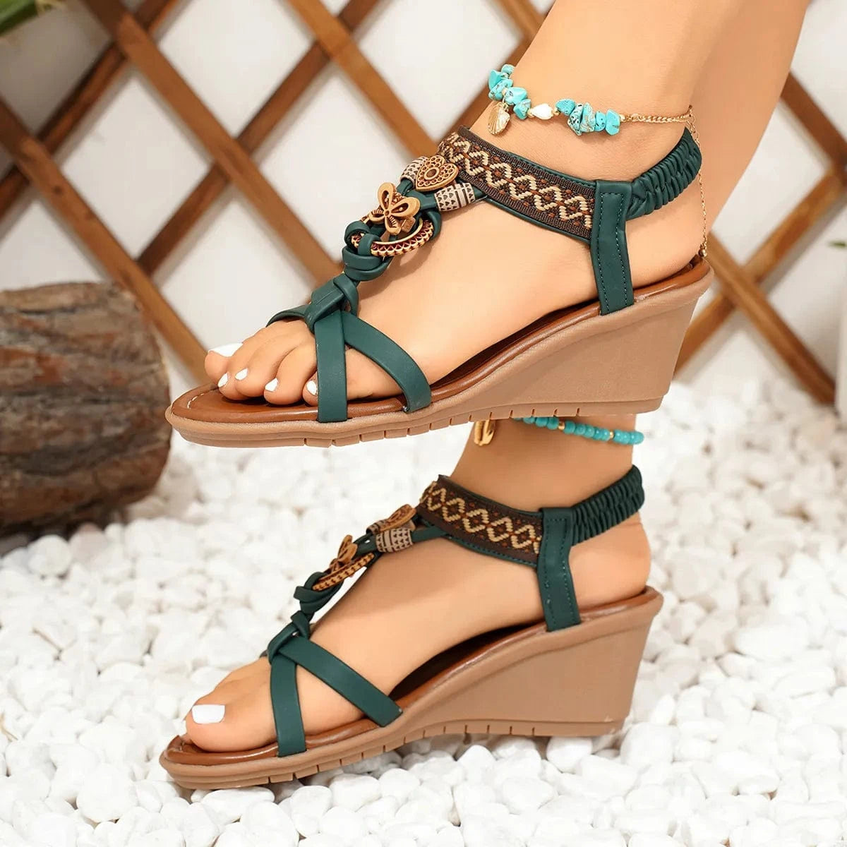 Women's Open Toe Wedge Sandals Low Heel - ShalayeFashion