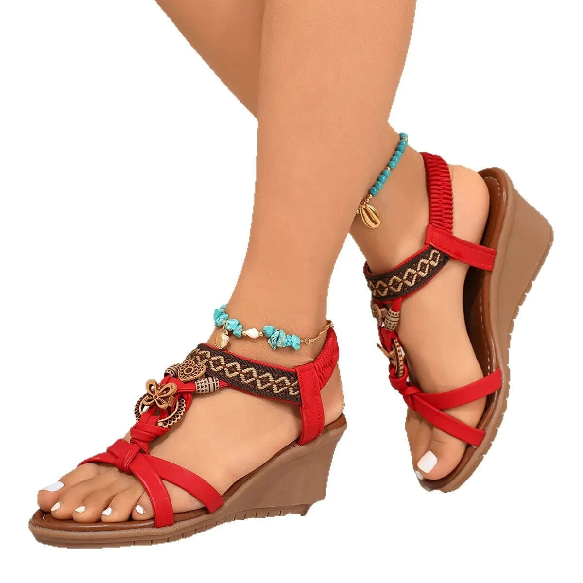 Women's Open Toe Wedge Sandals Low Heel - ShalayeFashion