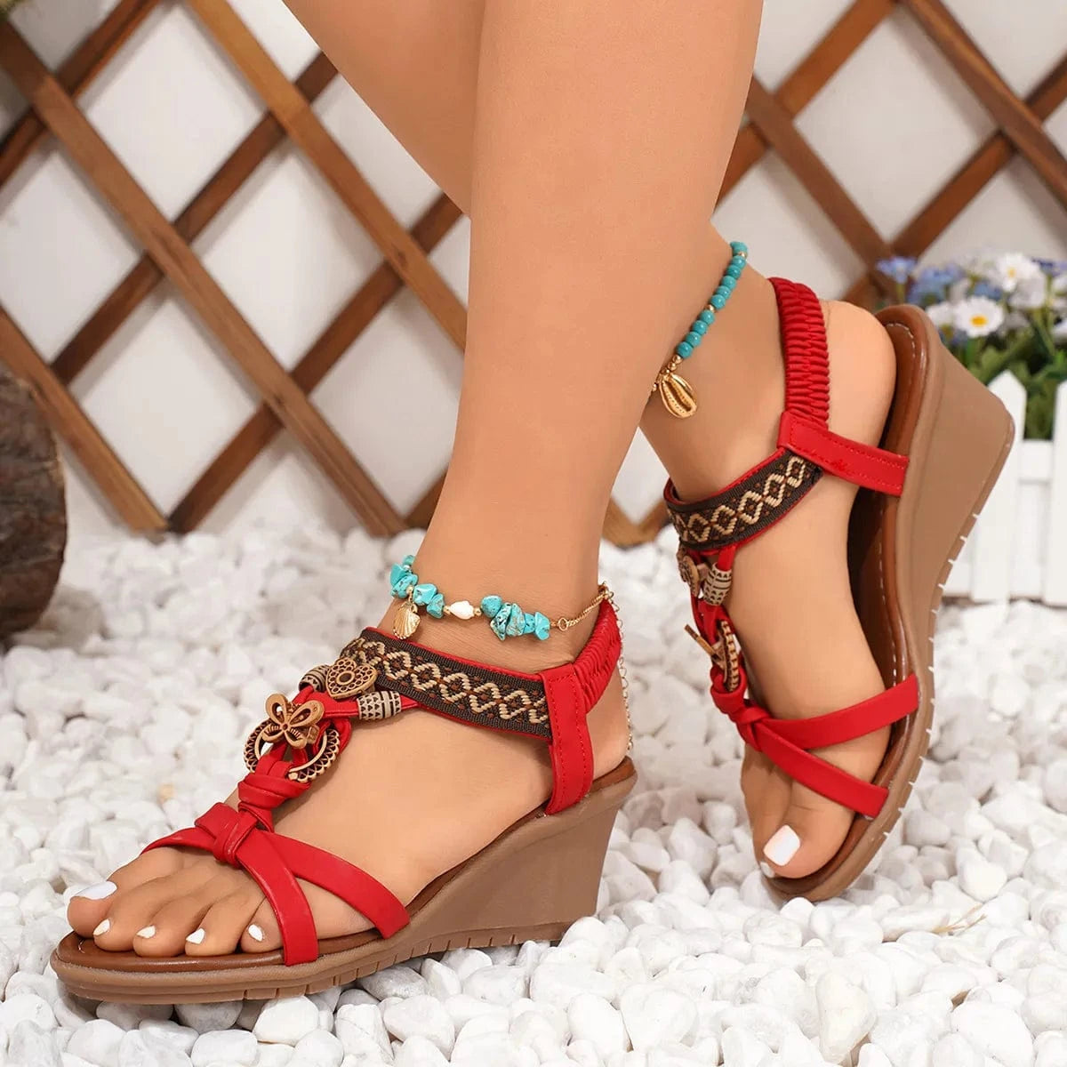 Women's Open Toe Wedge Sandals Low Heel - ShalayeFashion