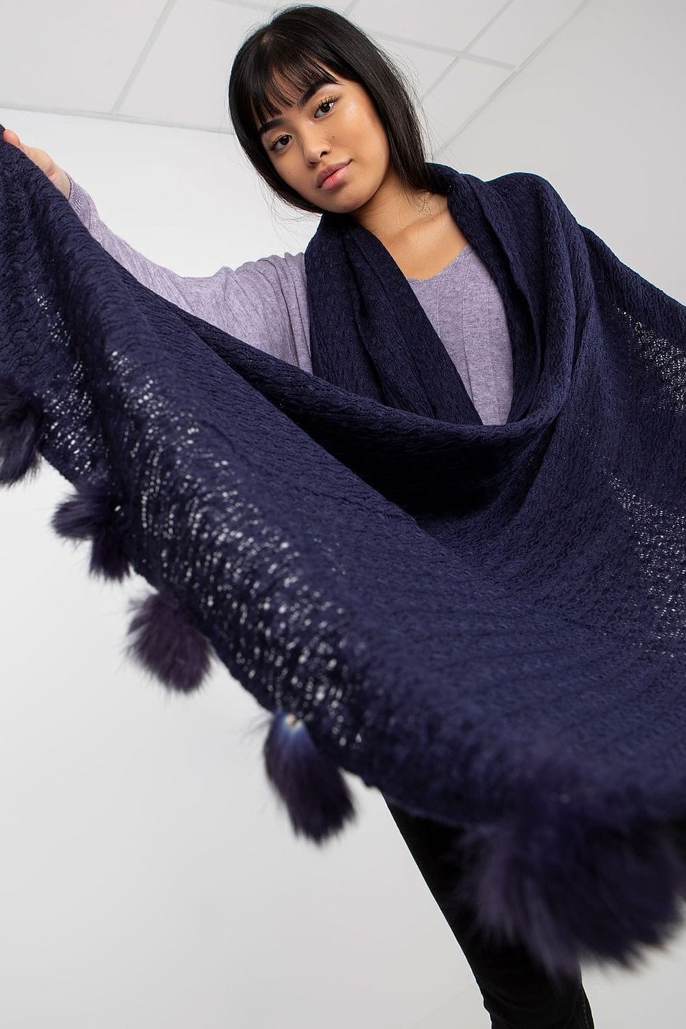 Women's Openwork Scarf Pom - Poms 206cm - ShalayeFashion