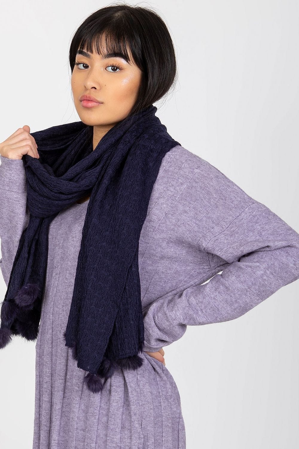 Women's Openwork Scarf Pom - Poms 206cm - ShalayeFashion