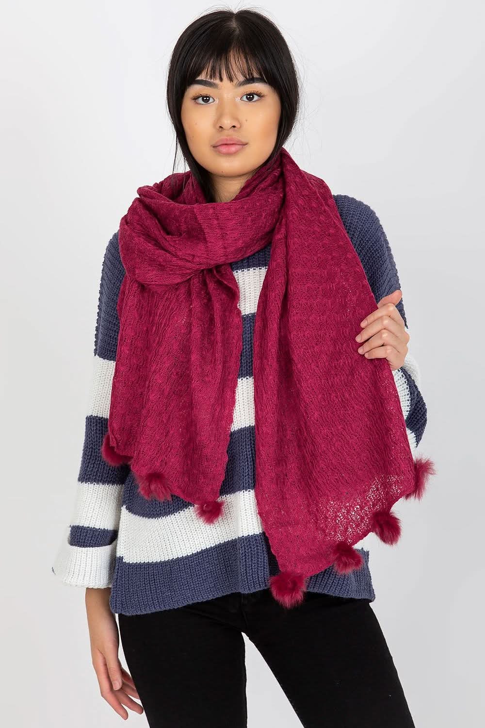 Women's Openwork Scarf Pom - Poms 206cm - ShalayeFashion