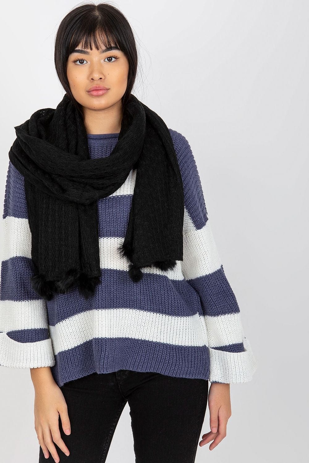 Women's Openwork Scarf Pom - Poms 206cm - ShalayeFashion
