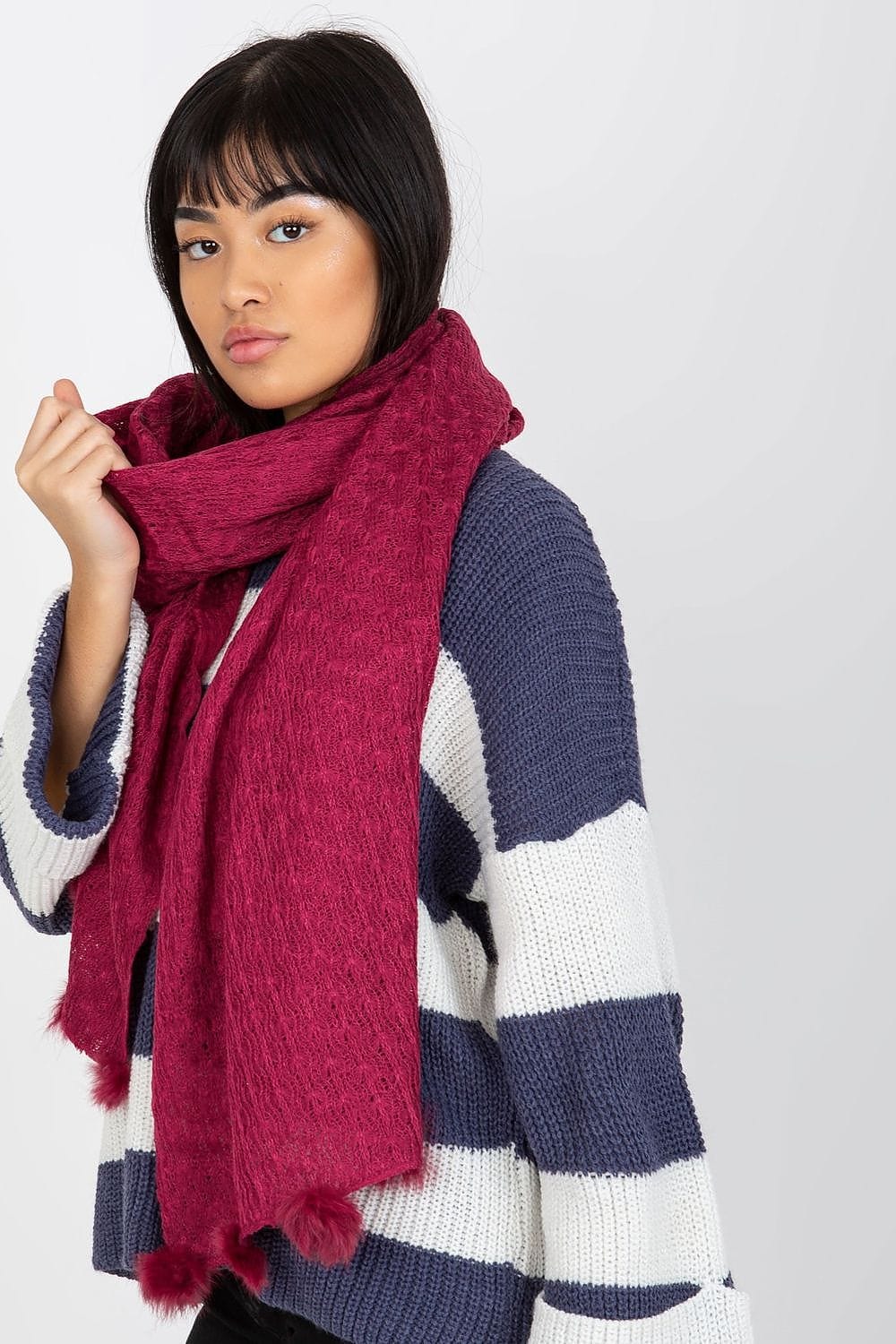 Women's Openwork Scarf Pom - Poms 206cm - ShalayeFashion