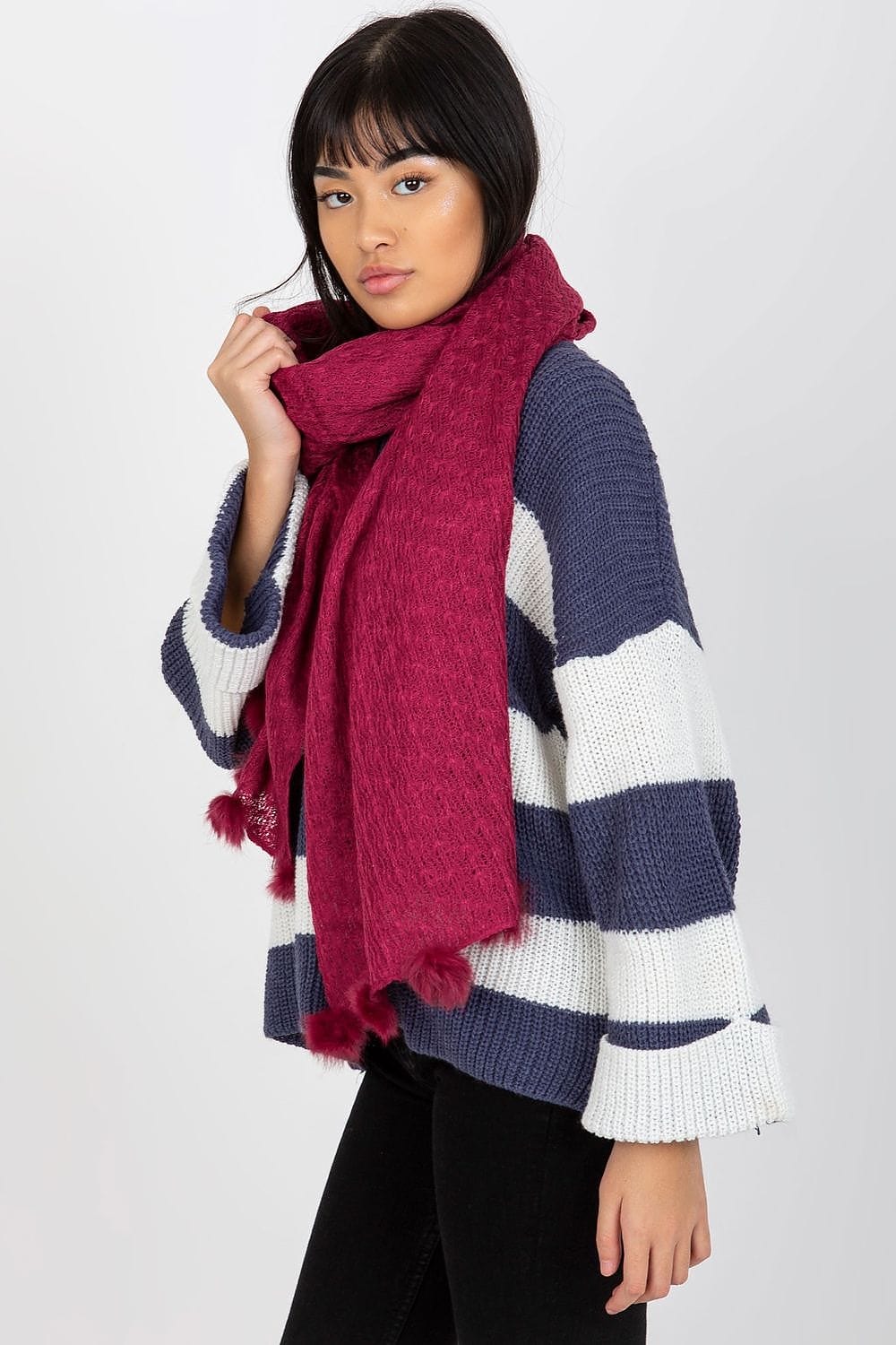 Women's Openwork Scarf Pom - Poms 206cm - ShalayeFashion