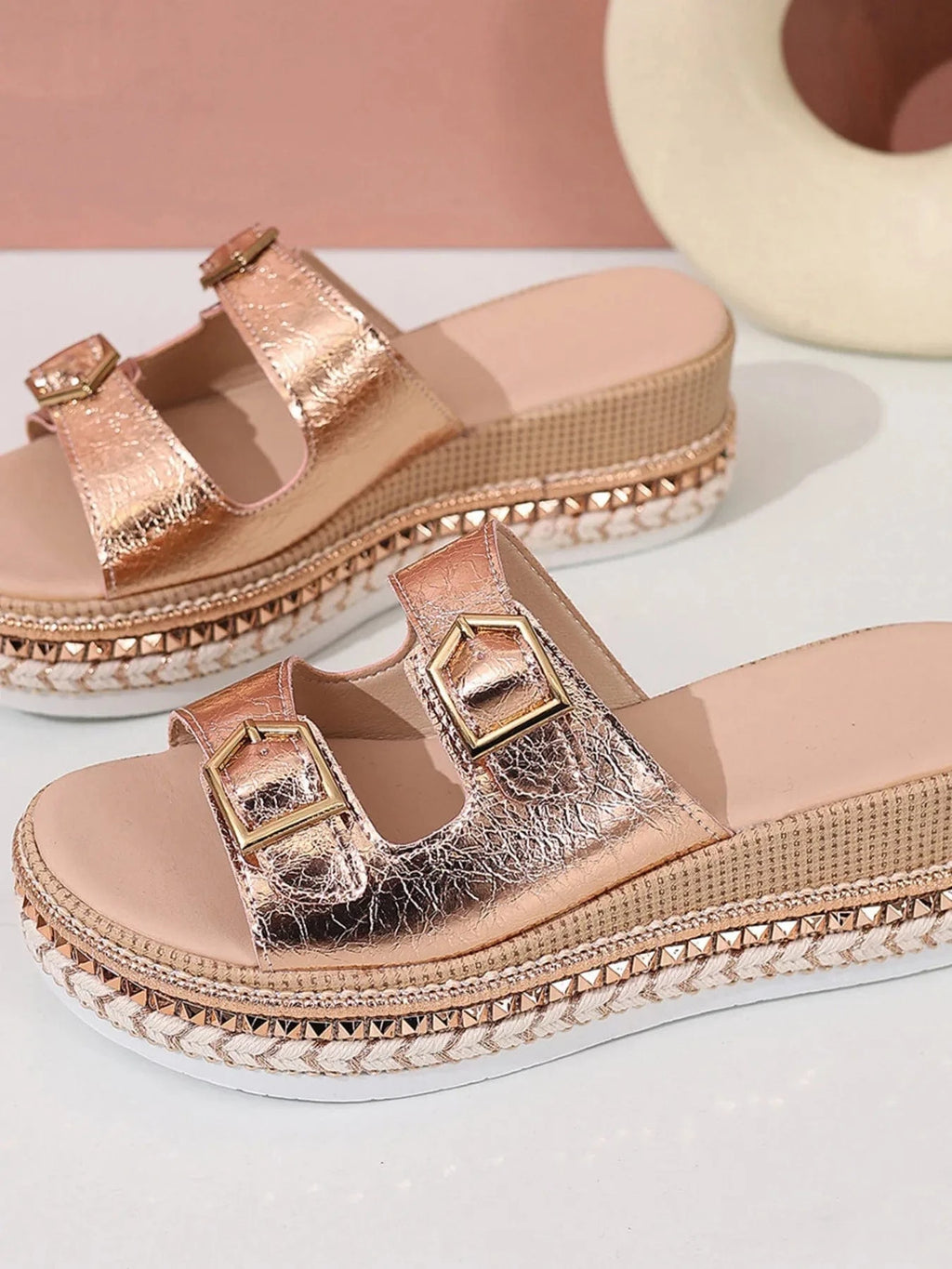 Women's Platform Double Buckle Low Heel - ShalayeFashion