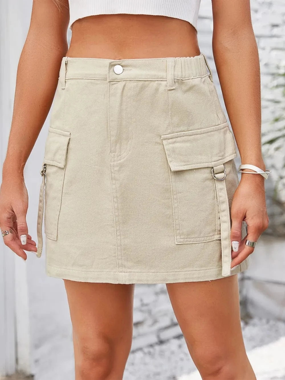 Women’s Pocketed Button Denim Skirt - ShalayeFashion