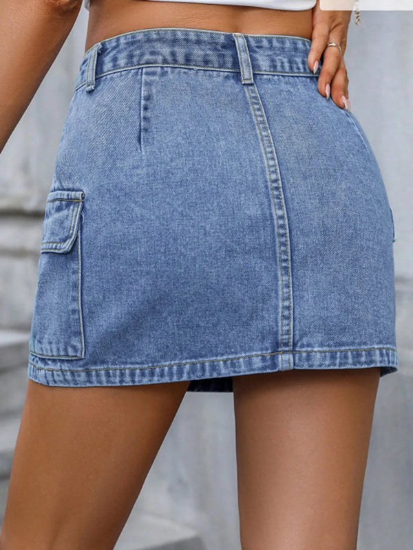 Women’s Pocketed Denim Mini Skirt - ShalayeFashion